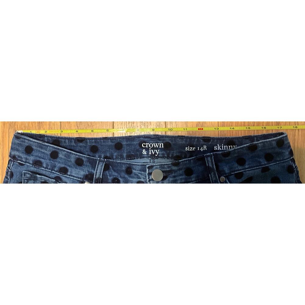 Women's Crown & Ivy Size 14R Skinny Denim Jeans with Black Velvet Raised Circles - Picture 10 of 10